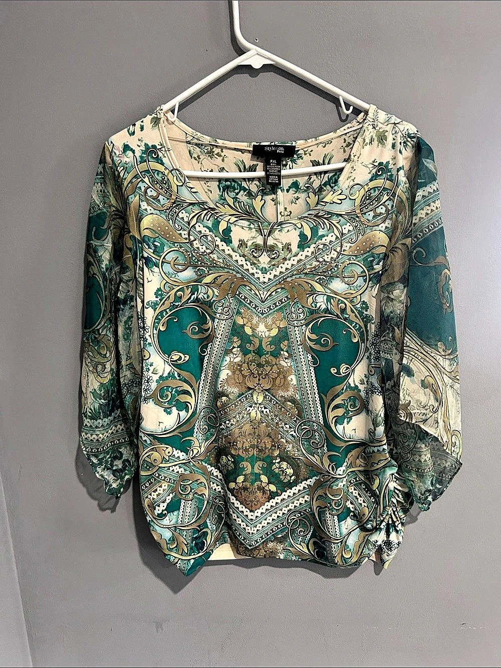 Style & Co. Paisley Blouse in Green & Cream PXL Like New